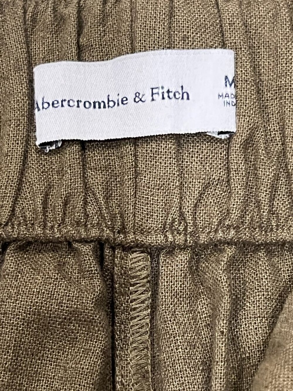 Abercrombie Linen Blend Wide Leg Pull-On Pants, Olive, M - Picture 4 of 8